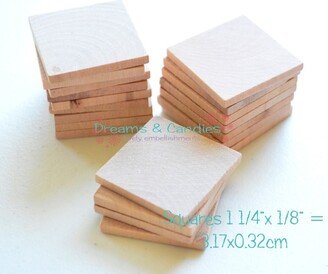 100 Unfinished Wooden Square 1 1/4 -Small Squares -Wooden Supplies -Natural Wood -Wood Blanks