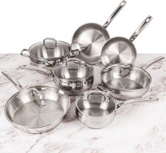 12Pc 18/10 Stainless Steel Cookware Set with Glass Lid, Belly Shape