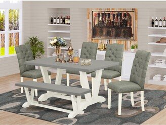 Dining Set - a Dining Table and Parson Dining Chairs - Cement & Wire Brushed Linen White Finish-AA