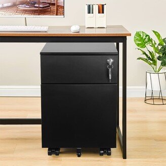 RASOO Black Metal Mobile File Cabinet 2-Drawer with Lock - Fully Assembled - Accommodates Legal/Letter/A4/F4 Size