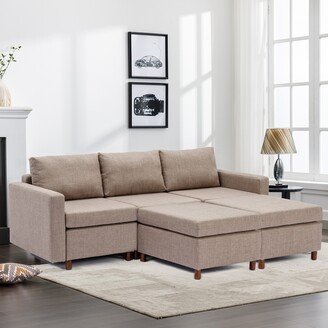 GEROJO Modern 3+2 pc Linen Modular Sectional Sofa Couch Set, Seat Module and Ottoman Optional in Free DIY Combination