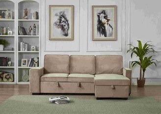 AMERROBIL Velvet Sectional Sofa Reversible Chaise with Pull out Sleeper