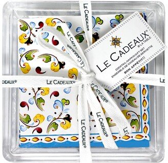 Le Cadeaux Patterned Cocktail Napkins with Acrylic Holder