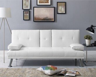 Home Imports Emporium Futon Sofa Bed Futon Couch with Armrest & Cupholders Faux Leather Sofa Bed Couch Convertible Folding Reclining Small Couch