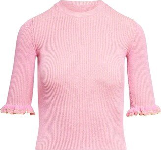 Ruched Ribbed-Knitted Crewneck Blouse-AB