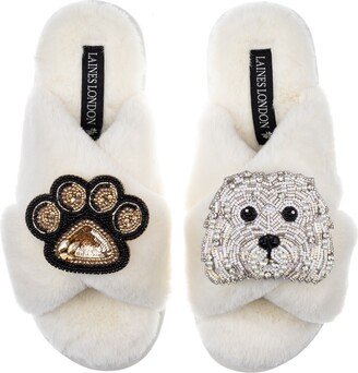 Laines London Classic Laines Slippers With Queenie & Paw Brooches - Cream