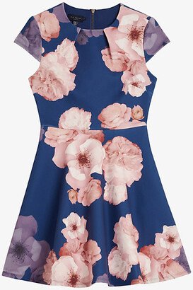 Womens Dark Blue/Pink Trinia Floral-print Woven Skater Dress