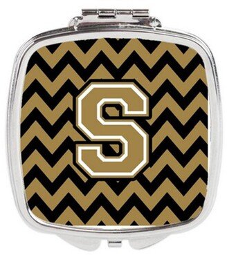 CJ1050-SSCM Letter S Chevron Black & Gold Compact Mirror, 3 x 0.3 x 2.75 in.