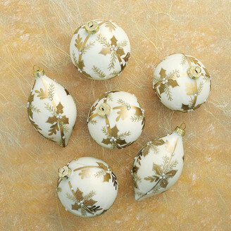 Metallic & Pearl Holly Ornaments, Set of Six