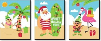 Big Dot of Happiness Tropical Christmas - Beach Santa Holiday Wall Art Room Decor - 7.5 x 10 inches - Set of 3 Prints