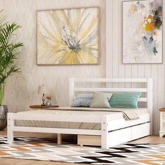 TOSWIN Modern and Concise Pine wood+MDF Platform Bed with Two Drawers, Headboard and Footboard, Full Size