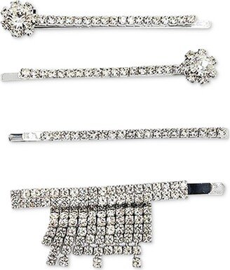 4-Pc. Silver-Tone Crystal Flower & Fringe Bobby Pin Set, Created for Macy's