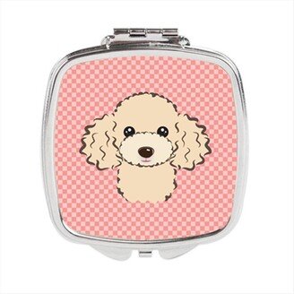 BB1258SCM Checkerboard Pink Buff Poodle Compact Mirror, 2.75 x 3 x .3 In.