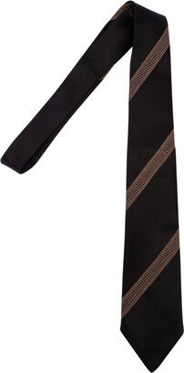 Stripe-Embroidered Pointed Tip Tie