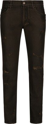 Waxed Slim Denim Stretch Jeans