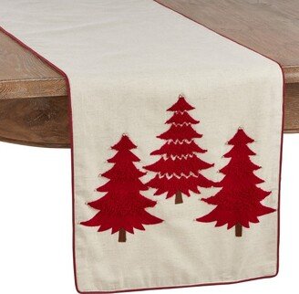 Saro Lifestyle Embroide Christmas Tree Dining Table Runner, 16x72, Red