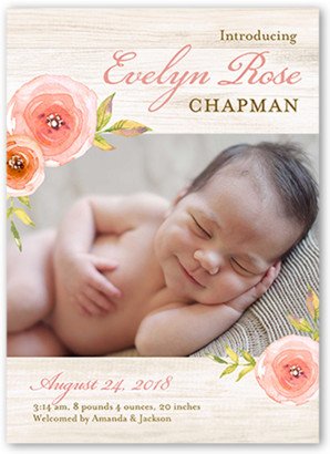 Birth Announcements: Floral Introduction Birth Announcement, Beige, Standard Smooth Cardstock, Square