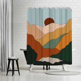 71x74 Shower Curtain Sunrise Lake Mountain by Miho Art Studio