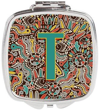 CJ2013-TSCM Letter T Retro Tribal Alphabet Initial Compact Mirror