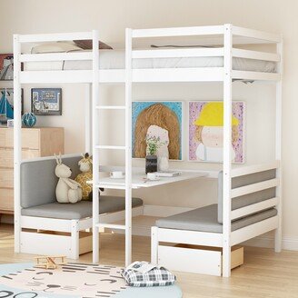 GEROJO Twin Size Solid Wood Functional Loft Bed with Guardrail & Headboard & Foot Board