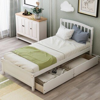 2-drawer Platform Storage Wood Bed with Headboard