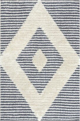 Rhylan Diamond Striped Shag Area Rug 8x10, Blue