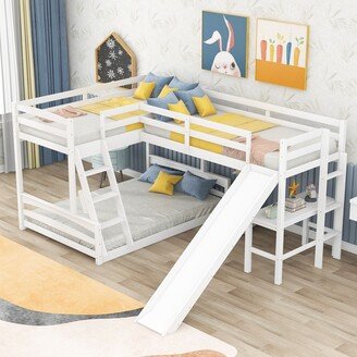 CTEX Twin Over Full Size Pine Wood Bunk Bed with Twin Size Loft Bed, Bed with Built-in Desk and Slide