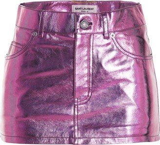 Lamé Leather Mini Skirt