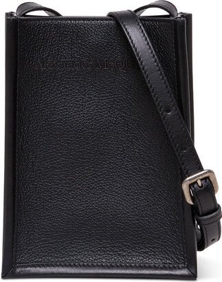 Black Leather Crossbody Bag With Logo