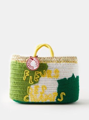 Fleurs Des Champs Crocheted-overlay Basket Bag