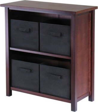 Verona 5-Pc Storage Shelf with 4 Foldable Fabric Baskets, Walnut and Black - 28.03 x 12.99 x 30 inches