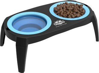 Elevated Pet Bowls with Nonslip Stand for Dogs and Cats - Removable and Collapsible Silicone Feeder for Food and Water - 16oz Each by Blue)