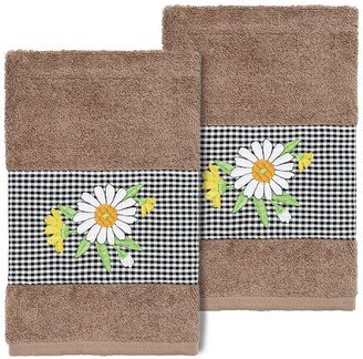 Daisy Embellished Hand Towel - Set of 2 - Latte