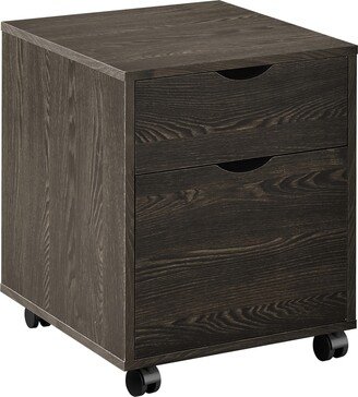 2-drawer Wood File Cabinet with Wheels in Dark Oak