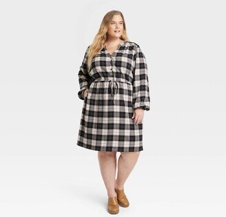 Women' Long Sleeve Plaid A-Line Dre - Knox Roe™ Black 2X