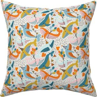 Pillows: Whale Celebration - Multicolor Pillow, Woven, White, 16X16, Double Sided, Multicolor