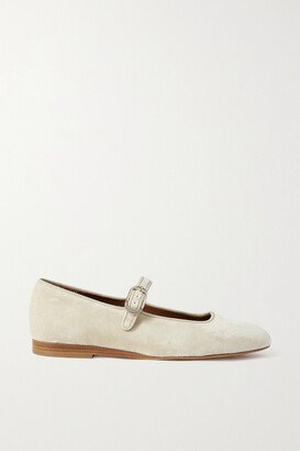 Grosgrain-trimmed Velvet Mary Jane Ballet Flats - White