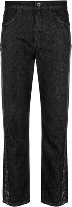 Rhinestone-Embellished Tapered Trousers