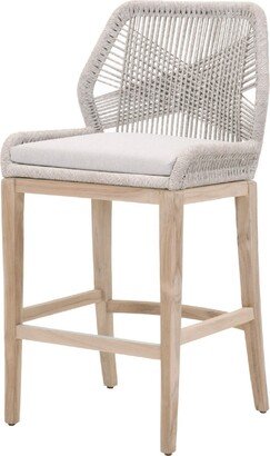 Barstool with Wooden Legs and Woven Rope Back,Brown and Gray