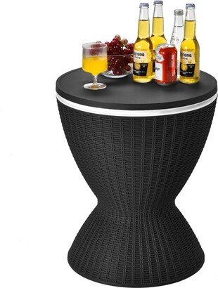 3 in 1 8 Gallon Patio Rattan Cooler Bar Table with Adjust Ice Bucket - 19'' x 22.5''