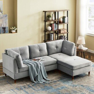 Aracari Velvet Upholstered L-shaped Sectional Sofa