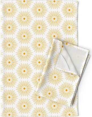 Boho Golden Sun Tea Towels | Set Of 2 - Stylized By Dpartgallery Geometric Yellow Sunny Day Linen Cotton Spoonflower