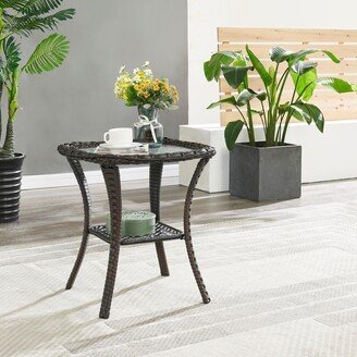 Pocassy Patio Wicker Coffee Table, Outdoor Rattan Side Table - 20X20