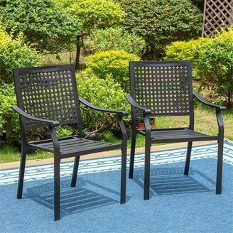 Perdix Chio LLC Set of 2 Outdoor Dining Chairs XL Metal Armchairs Suitable, Black