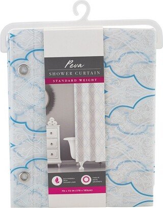 Kate Aurora Blue, White & Frosted Clear Moroccan Medallion Peva Vinyl Eco Friendly Shower Curtain - Standard Size