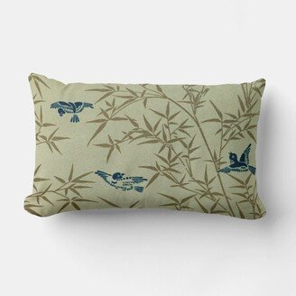 Blue Birds Flying in Green Bamboo Forests Throw Pillow Cover - Japanese Cushion Cover, cm Lumbar Decor