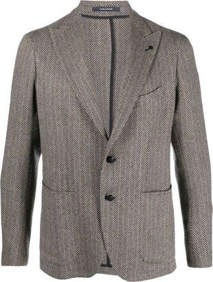 Herringbone Single-Breasted Blazer-AH