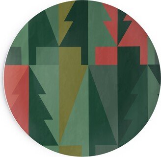 Salad Plates: Geometric Forest - Red And Green Salad Plate, Green