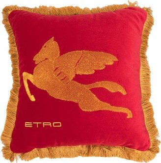 Pegaso-embroidered velvet cushion