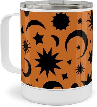 Travel Mugs: Celestial Kilim - Orange And Black Stainless Steel Mug, 10Oz, Orange